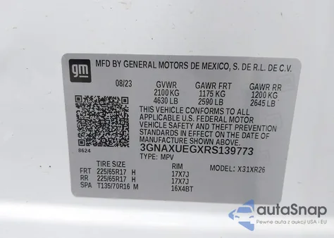 2024 Chevrolet Equinox Awd Lt z USA, uszkodzony, nr VIN 3GNAXUEGXRS139773